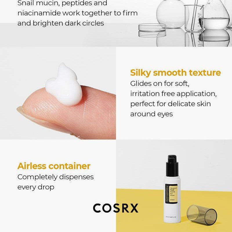 Cosrx Advanced Snail Peptide Eye Cream Aclara Hidrata y Reduce las Lineas de Expresión.