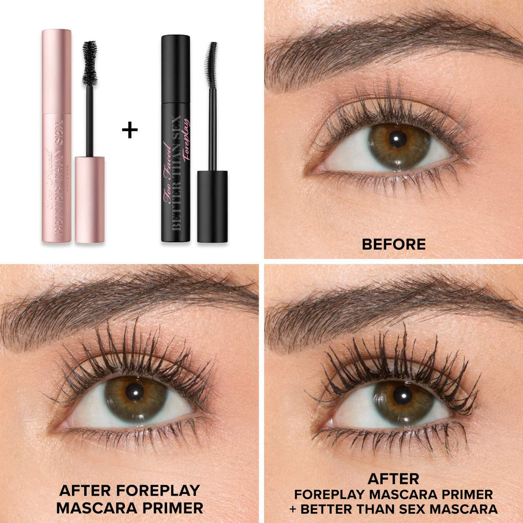 Too Faced Set Better Than Sex Pestañina + Primer  Better Than Sex Foreplay.
